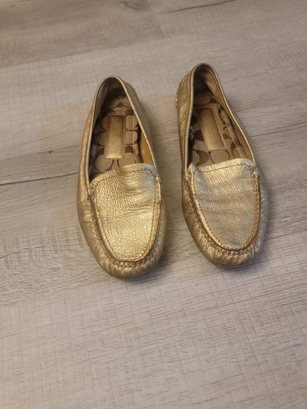 Coach Metallic Gold Leather Driving Loafers